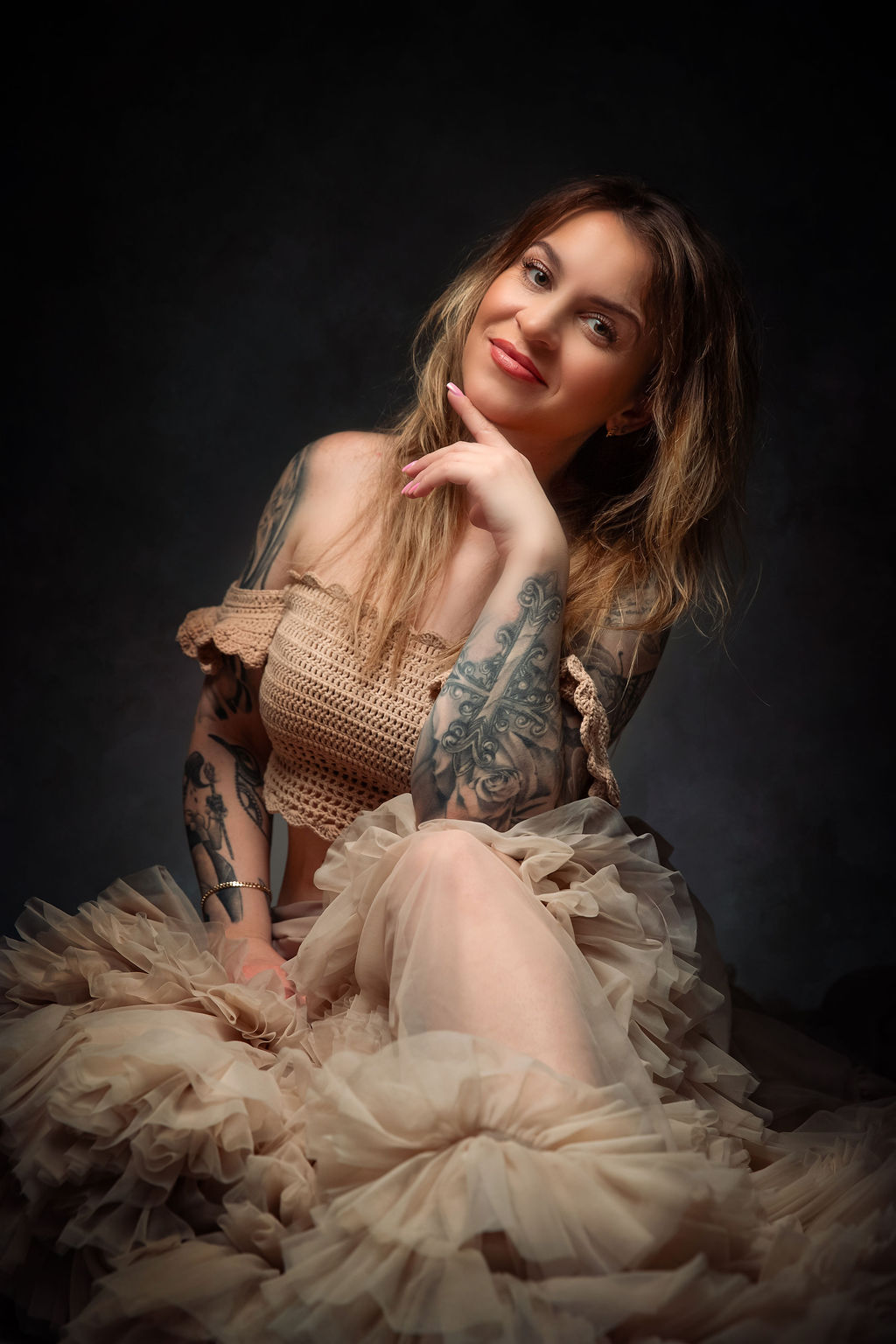 Creative studio shoot with tulle dress